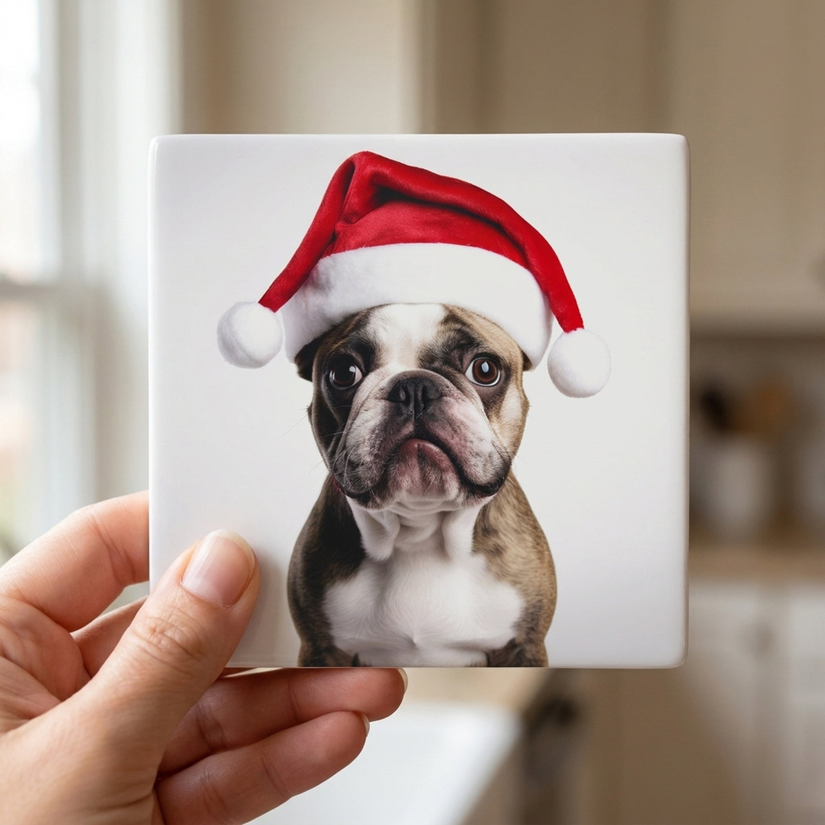 French Bulldog ceramic coasters set of 4, in hand