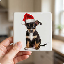Rat Terrier Puppy ceramic coasters set of 4, in hand