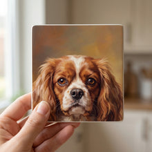 Cavalier King Charles Spaniel Portrait ceramic coasters set of 4, in hand