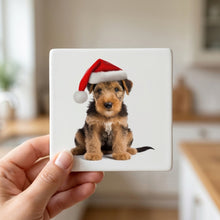 Welsh Terrier Puppy ceramic coasters set of 4, in hand