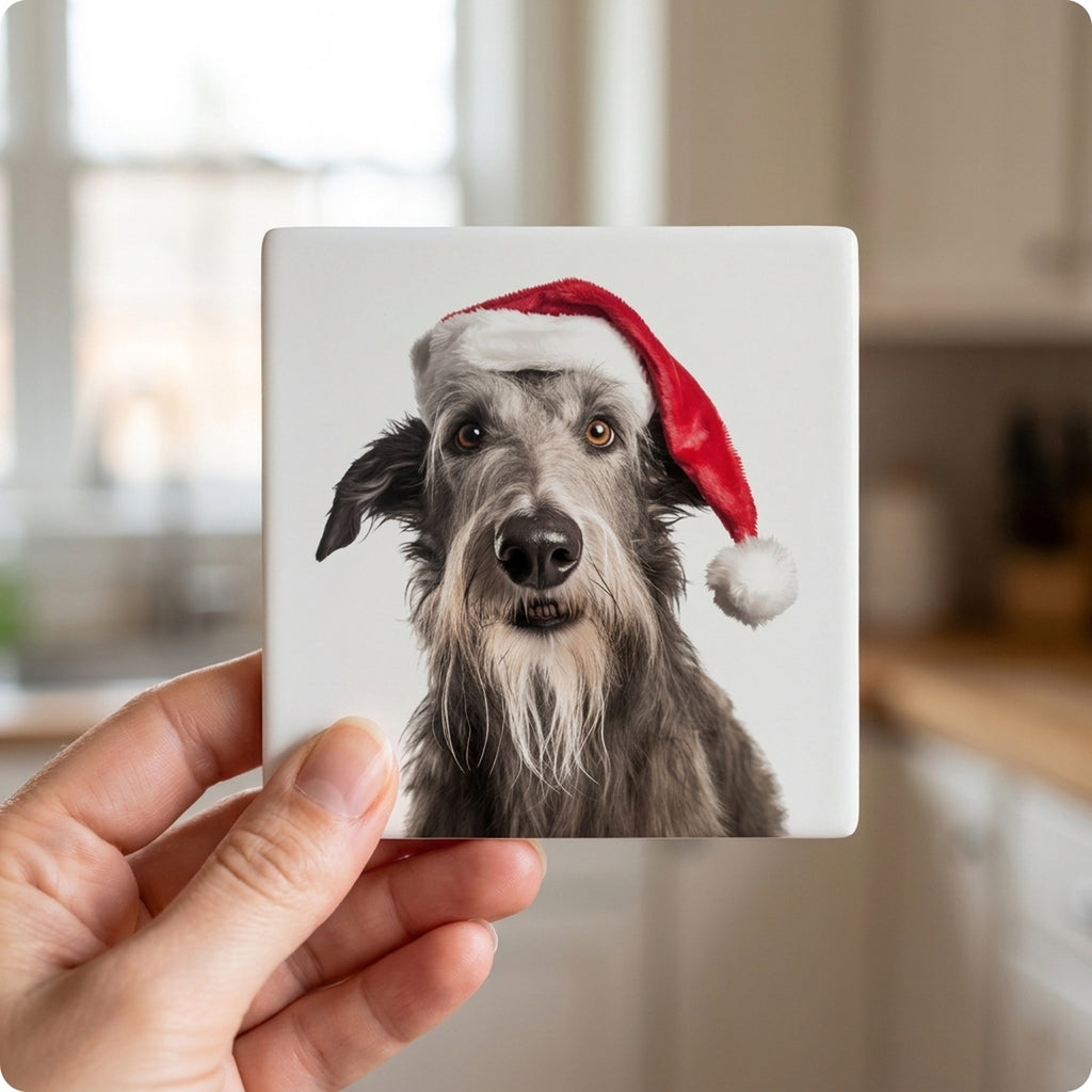 Scottish Deerhound ceramic coasters set of 4, in hand
