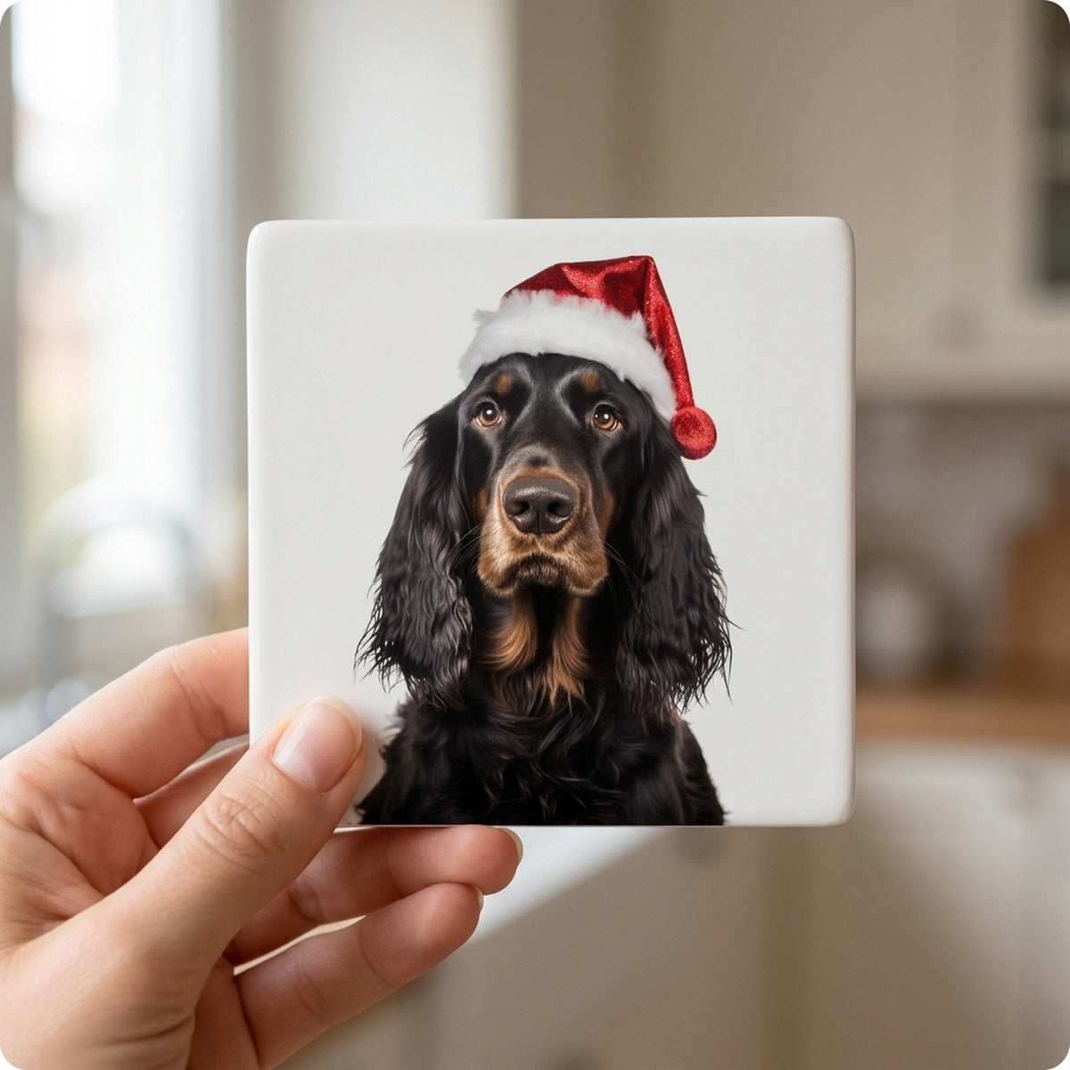 Gordon Setter ceramic coasters set of 4, in hand