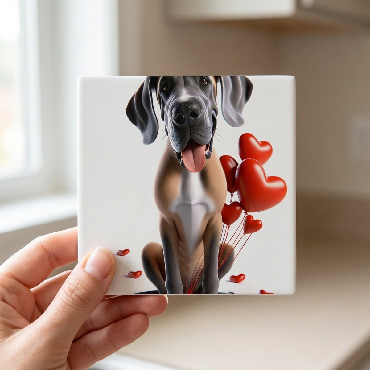 Great Dane ceramic coasters set of 4, in hand