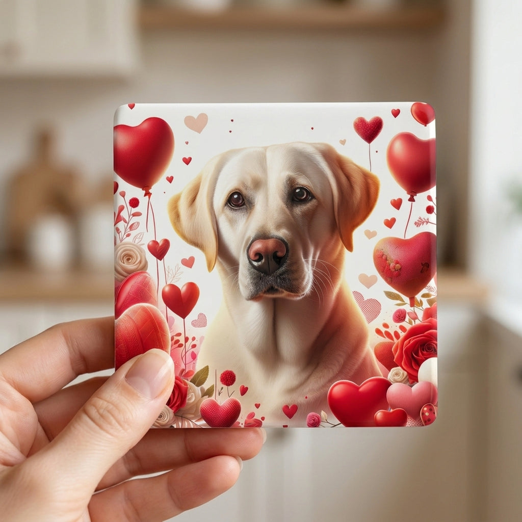 Labrador Retriever ceramic coasters set of 4, in hand