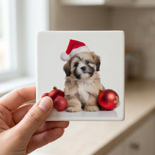 Lhasa Apso Puppy ceramic coasters set of 4, in hand