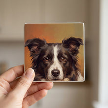 Border Collie Portrait ceramic coasters set of 4, in hand