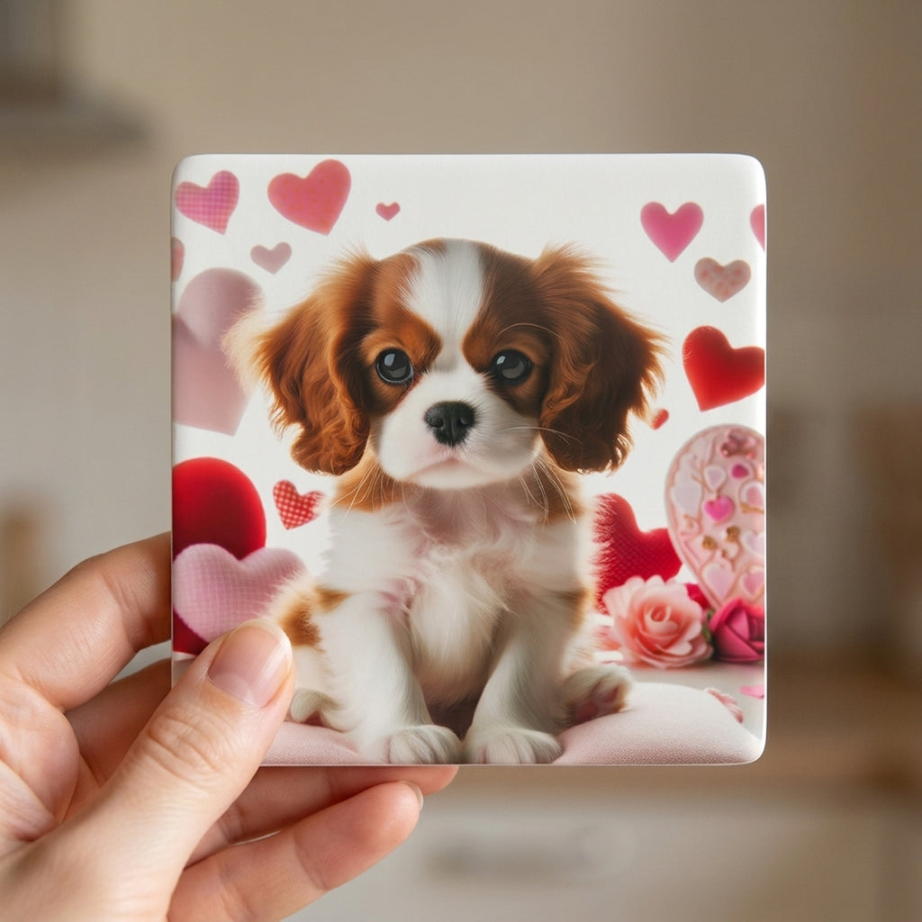 Cavalier King Charles Spaniel ceramic coasters set of 4, in hand
