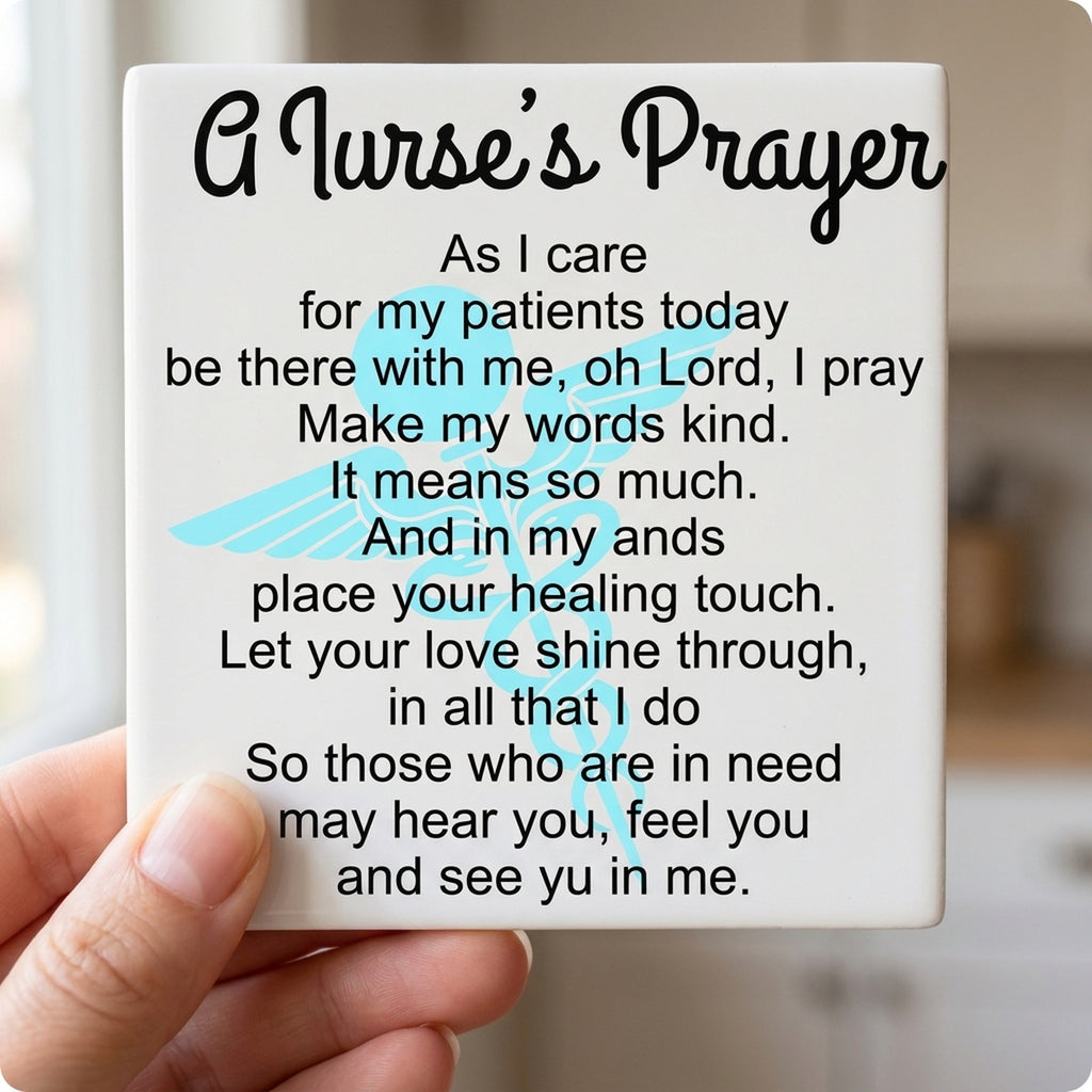 A Nurse's Prayer ceramic coasters set of 4, in hand