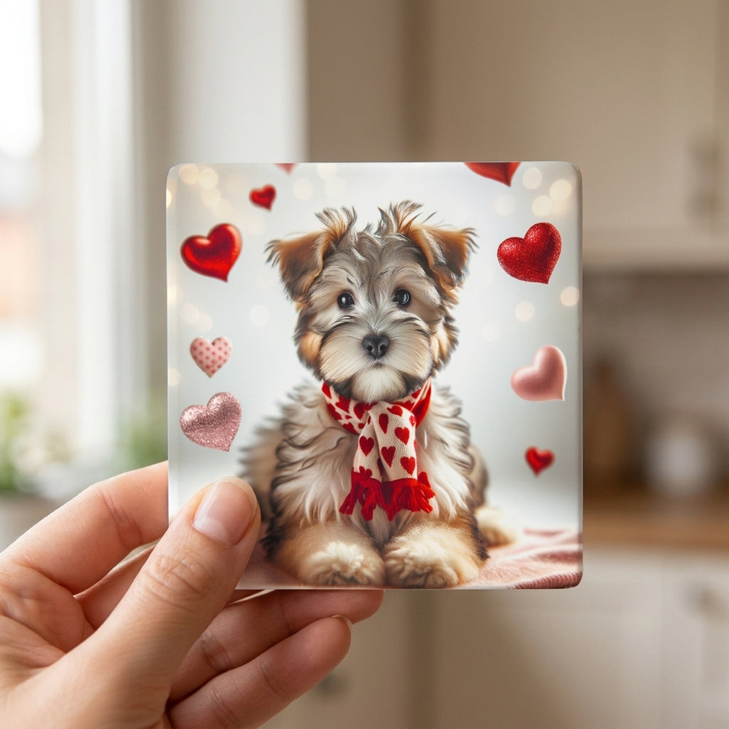 Yorkshire Terrier ceramic coasters set of 4, in hand
