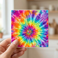 Rainbow Tie-Dye ceramic coasters set of 4, in hand