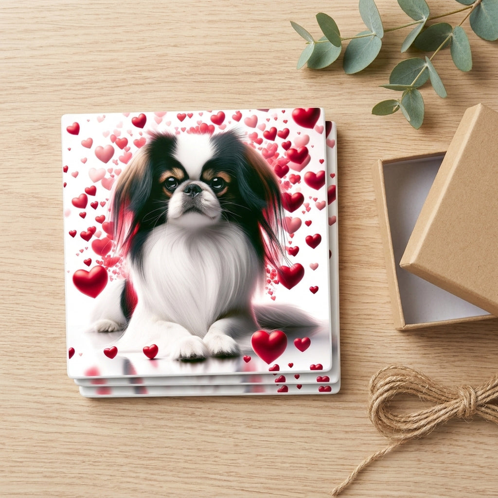 Japanese Chin ceramic coasters set of 4, gift set