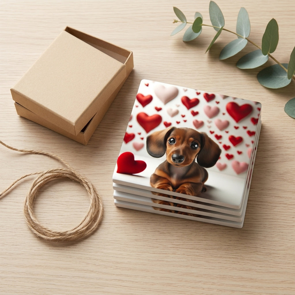Dachshund ceramic coasters set of 4, gift set