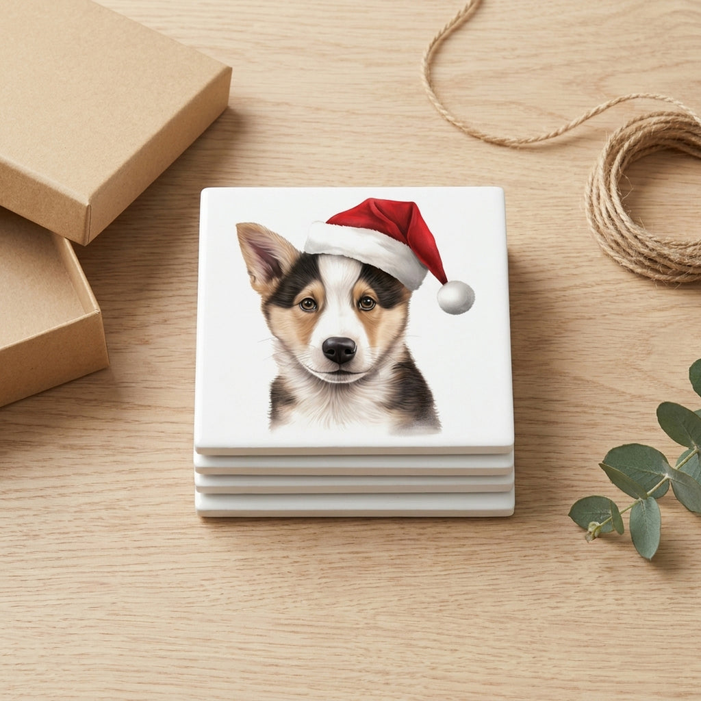 Canaan Dog Puppy Drawing ceramic coasters set of 4, gift set