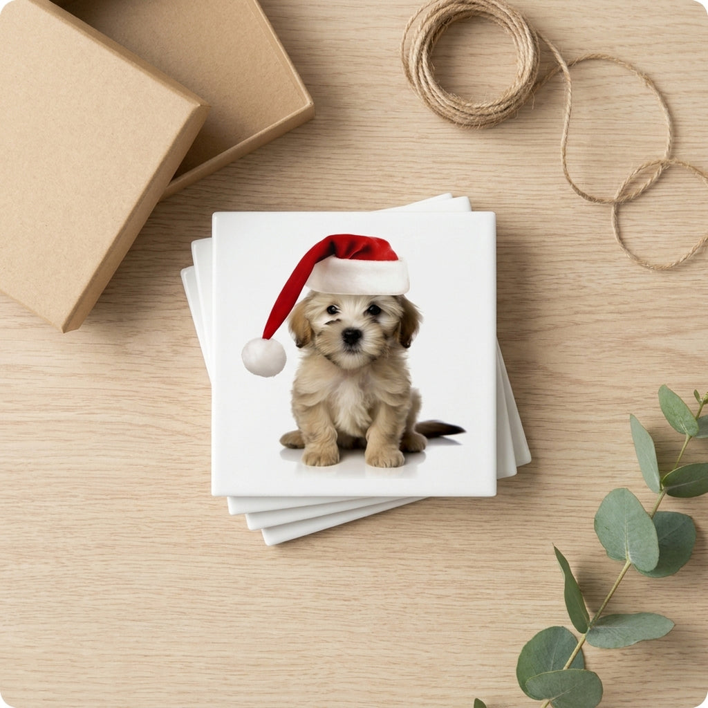 Dandie Dinmont Terrier Puppy ceramic coasters set of 4, gift set