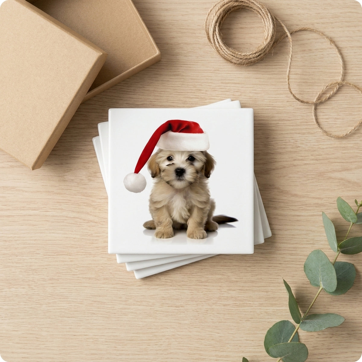 Dandie Dinmont Terrier Puppy ceramic coasters set of 4, gift set