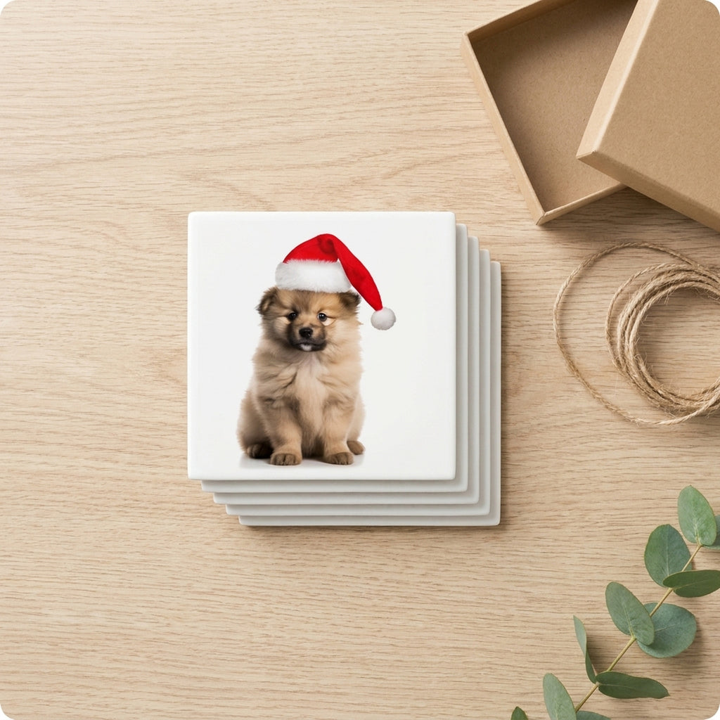 Keeshonden Puppy ceramic coasters set of 4, gift set