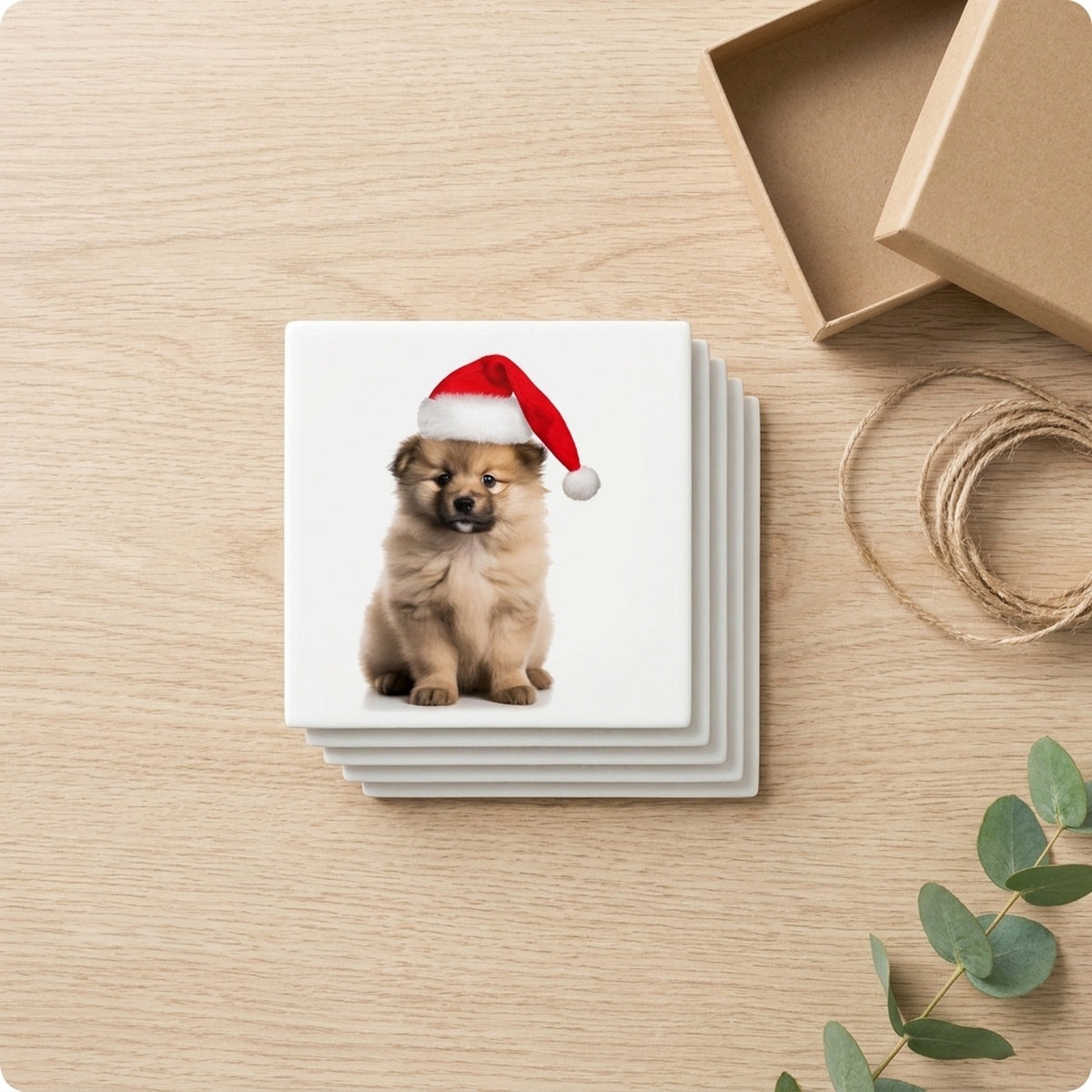 Keeshonden Puppy ceramic coasters set of 4, gift set
