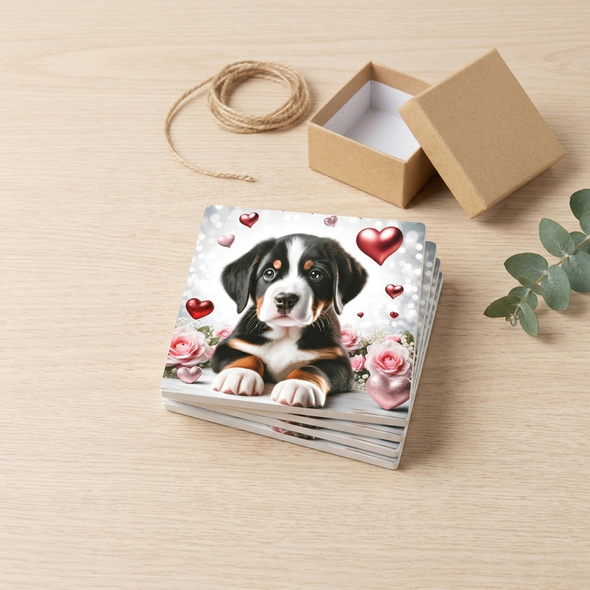 Greater Swiss Mountain Dog ceramic coasters set of 4, gift set