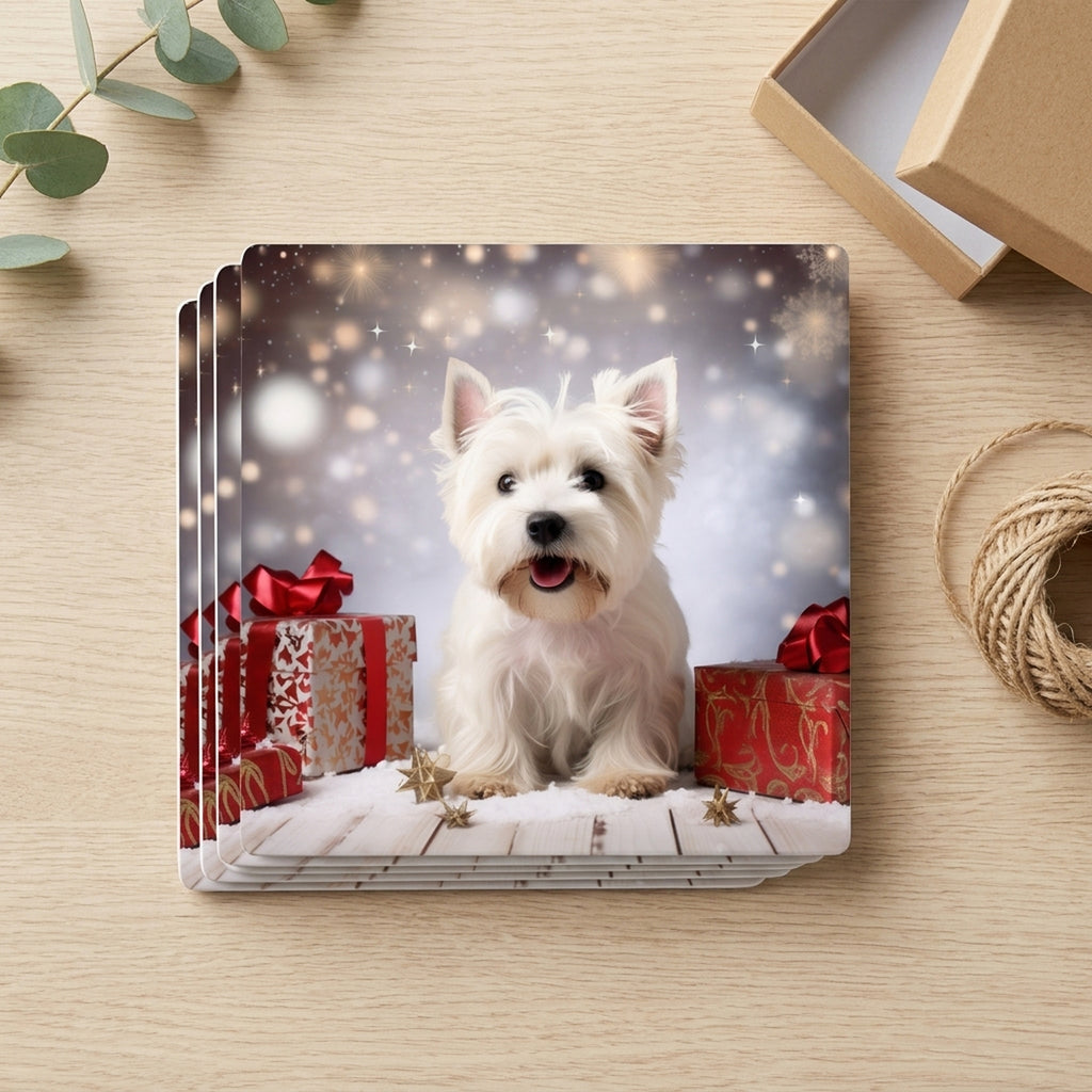 West Highland White Terrier ceramic coasters set of 4, gift set