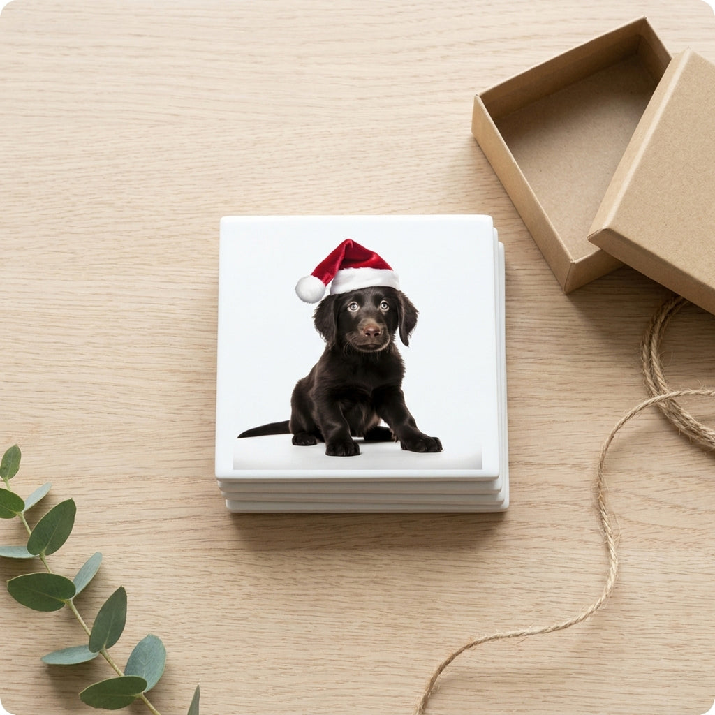 Flat-Coated Retriever Puppy ceramic coasters set of 4, gift set