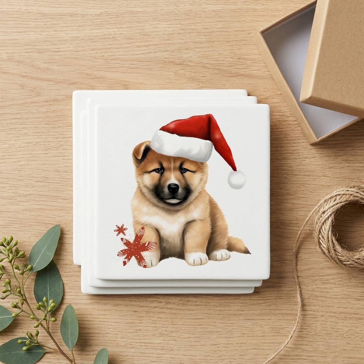 Akita Puppy Drawing ceramic coasters set of 4, gift set