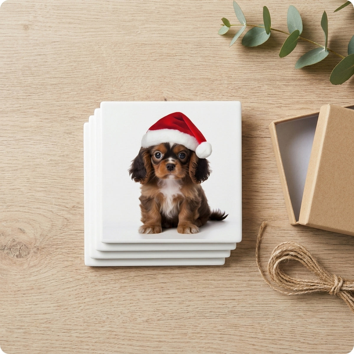 English Toy Spaniel Puppy ceramic coasters set of 4, gift set