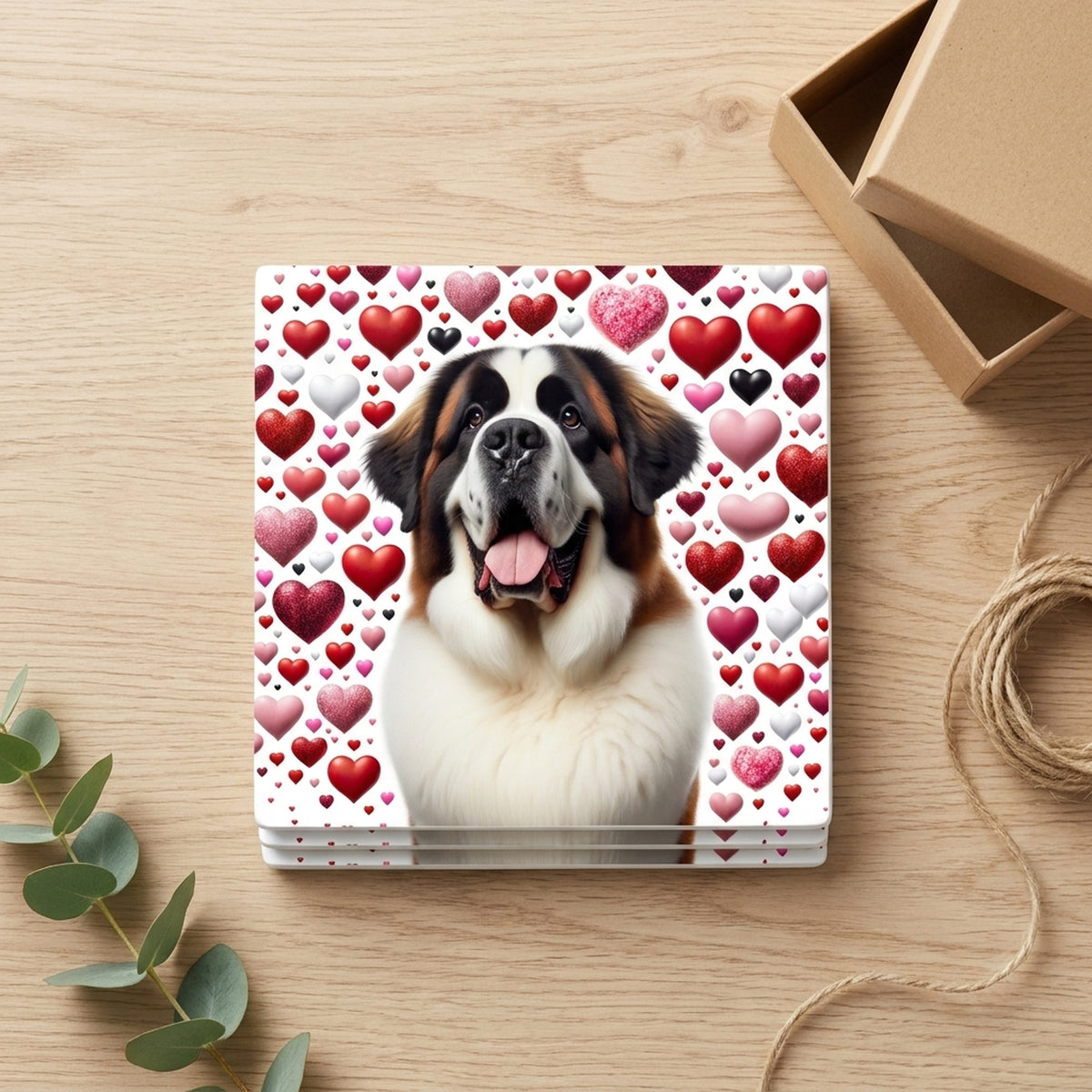 Saint Bernard ceramic coasters set of 4, gift set