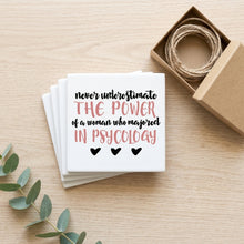 Never Underestimate Woman in Psychology ceramic coasters set of 4, gift set