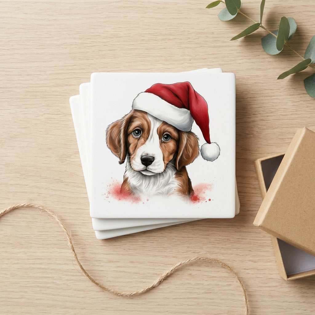 Brittany Puppy Drawing ceramic coasters set of 4, gift set