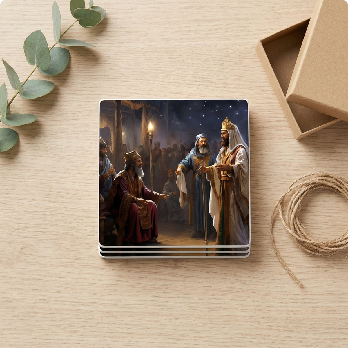 Starry Night Magi ceramic coasters set of 4, gift set