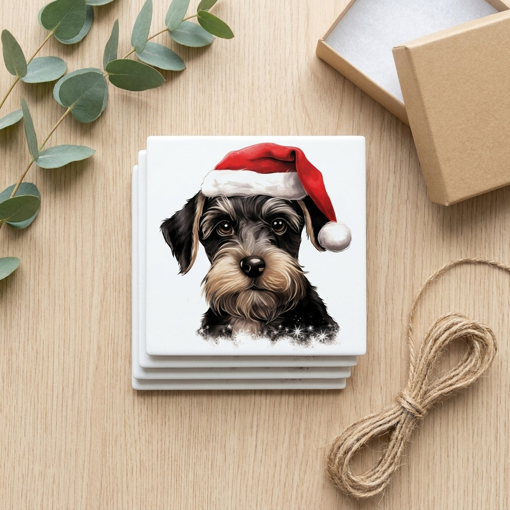 Standard Schnauzer Puppy Drawing ceramic coasters set of 4, gift set