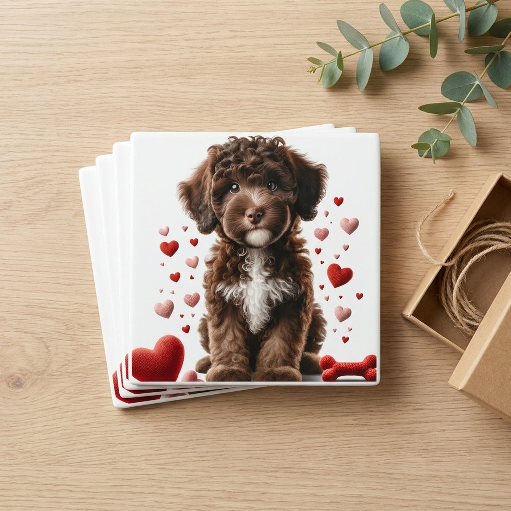 Portuguese Water Dog ceramic coasters set of 4, gift set
