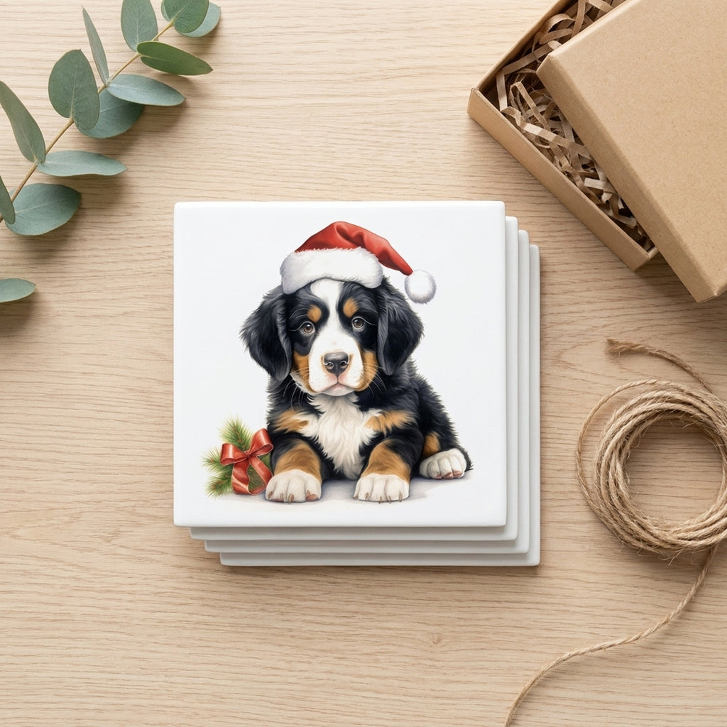 Bernese Mountain Dog Puppy Drawing ceramic coasters set of 4, gift set