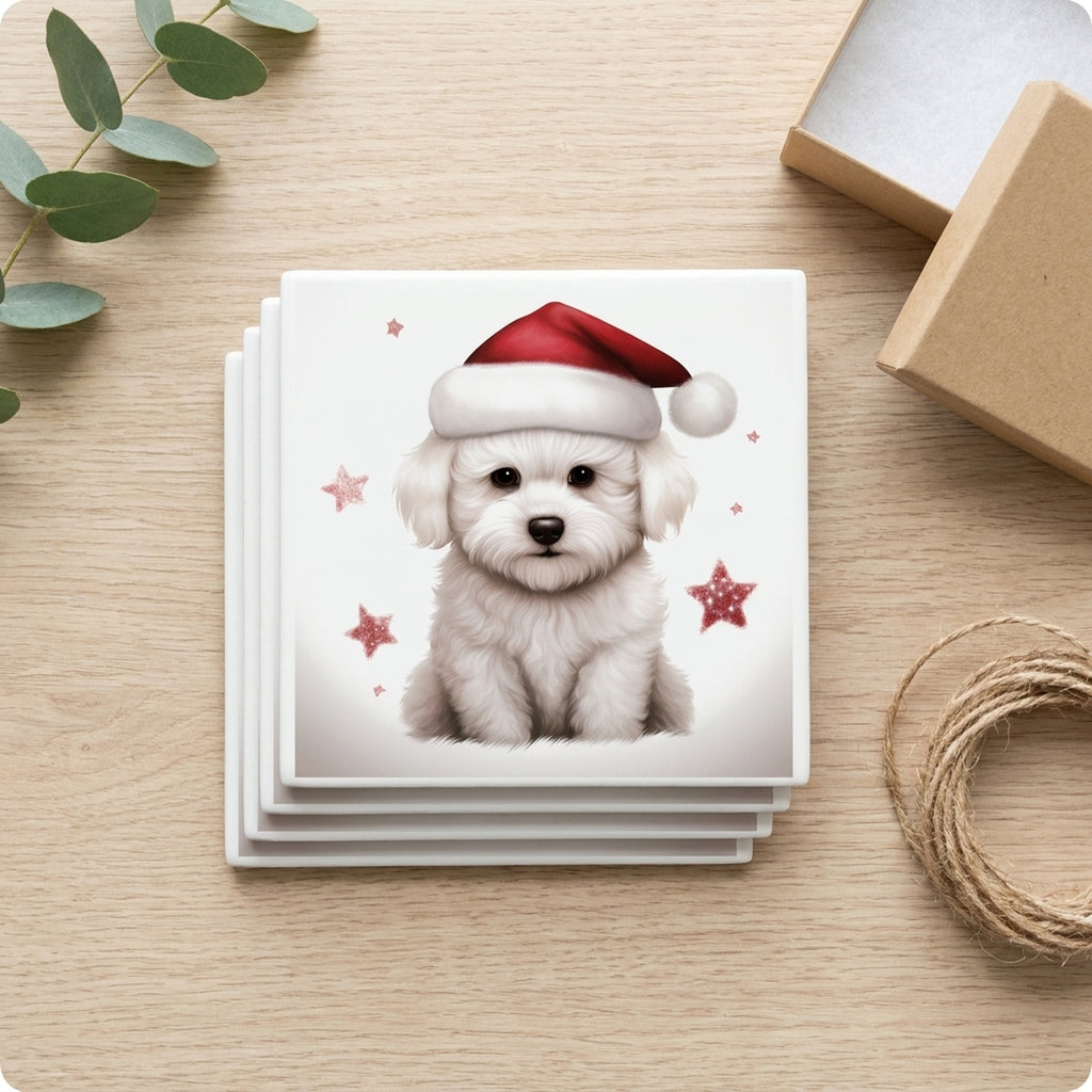 Bichon Frise Puppy Drawing ceramic coasters set of 4, gift set