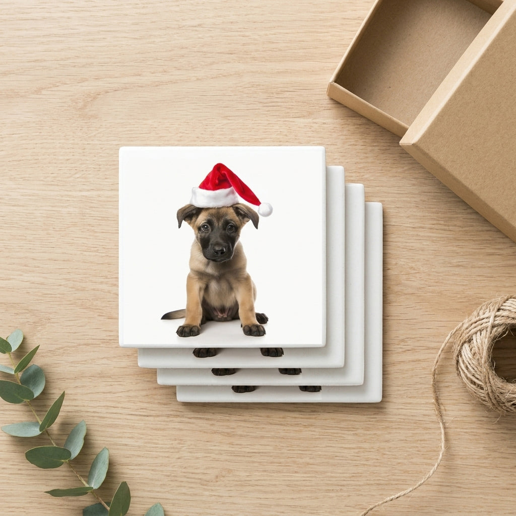 Belgian Malinois Puppy ceramic coasters set of 4, gift set