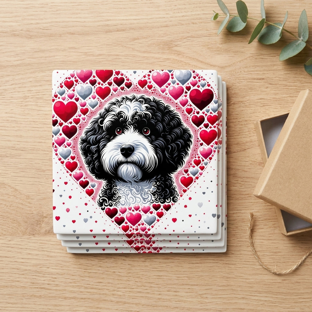 Portuguese Water Dog ceramic coasters set of 4, gift set