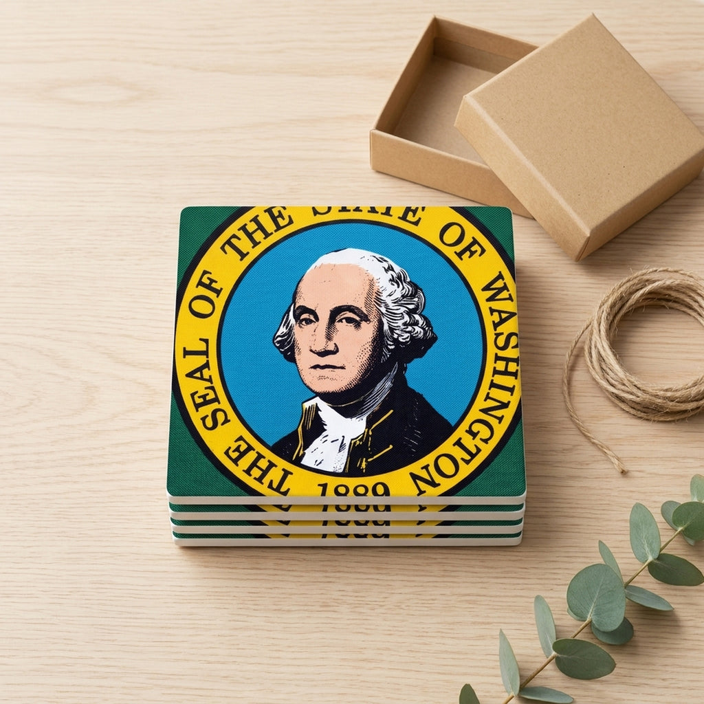 Washington State Flag ceramic coasters set of 4, gift set
