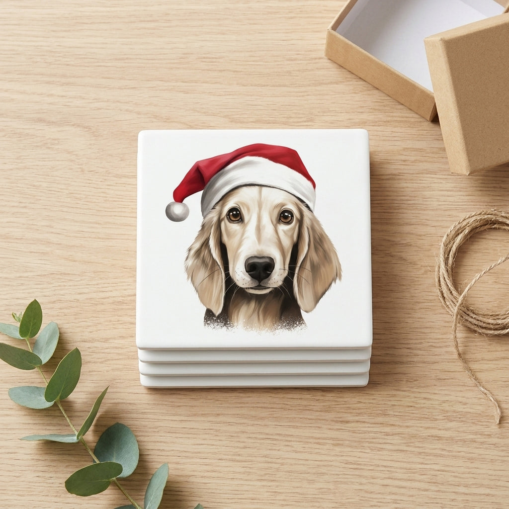 Saluki Puppy Drawing ceramic coasters set of 4, gift set