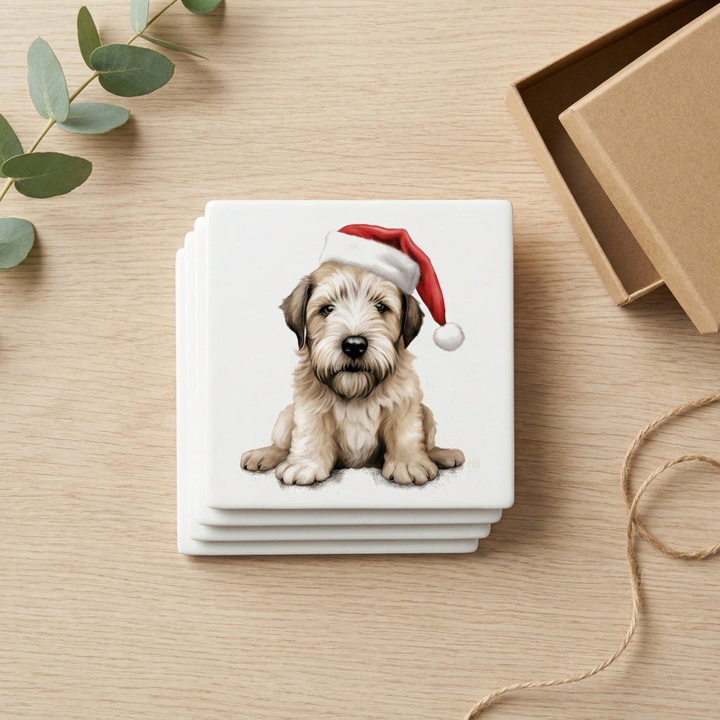 Soft Coated Wheaten Terrier Puppy Drawing ceramic coasters set of 4, gift set