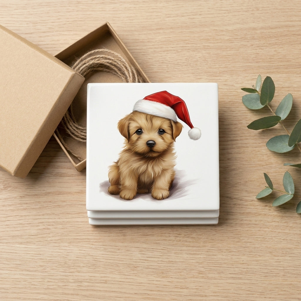 Norfolk Terrier Puppy Drawing ceramic coasters set of 4, gift set
