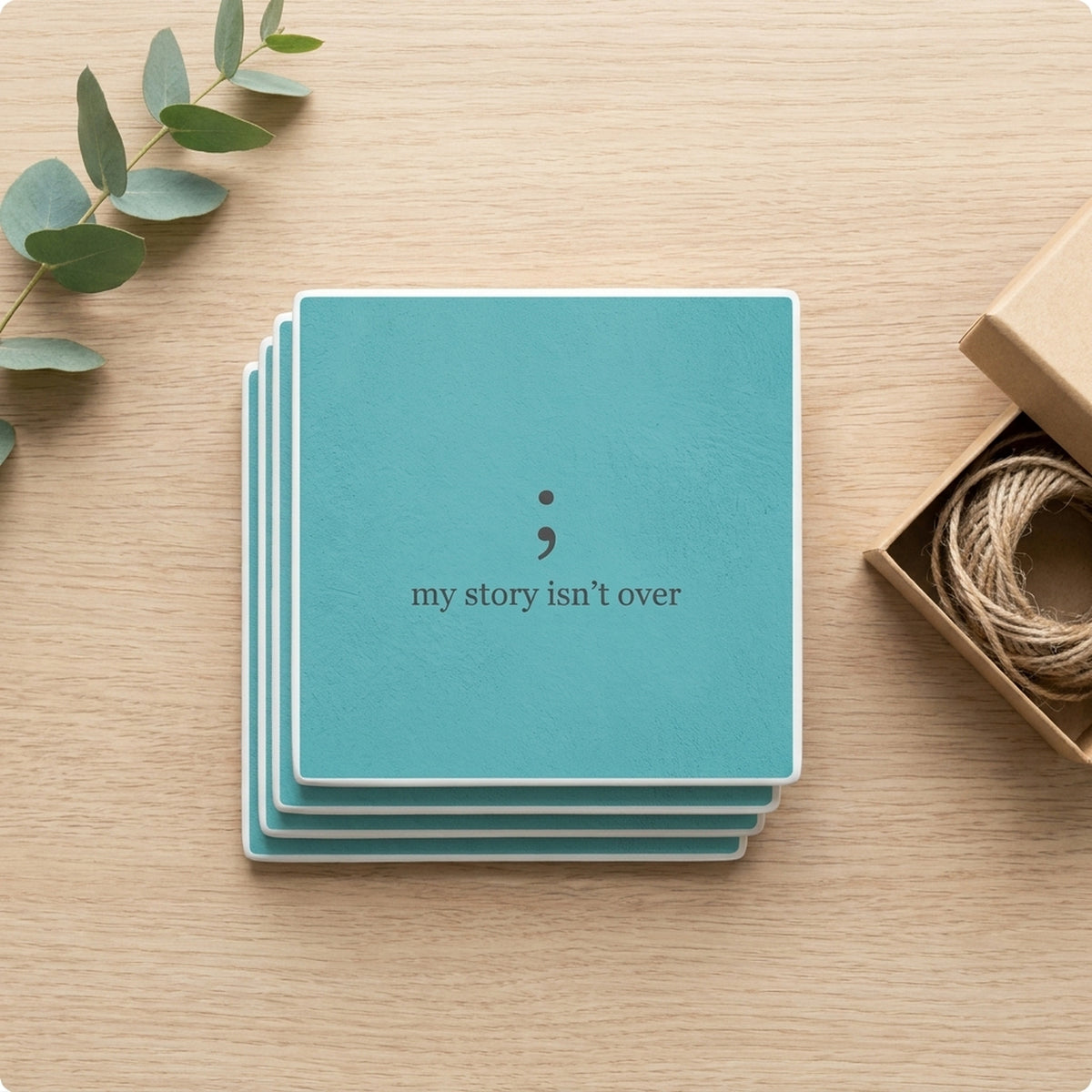 Mental Health Semicolon ceramic coasters set of 4, gift set