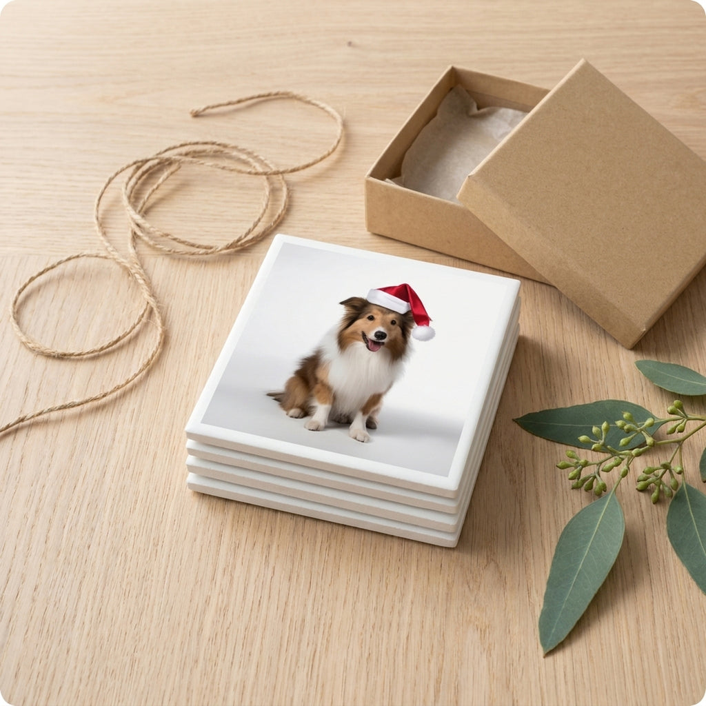 Shetland Sheepdog ceramic coasters set of 4, gift set