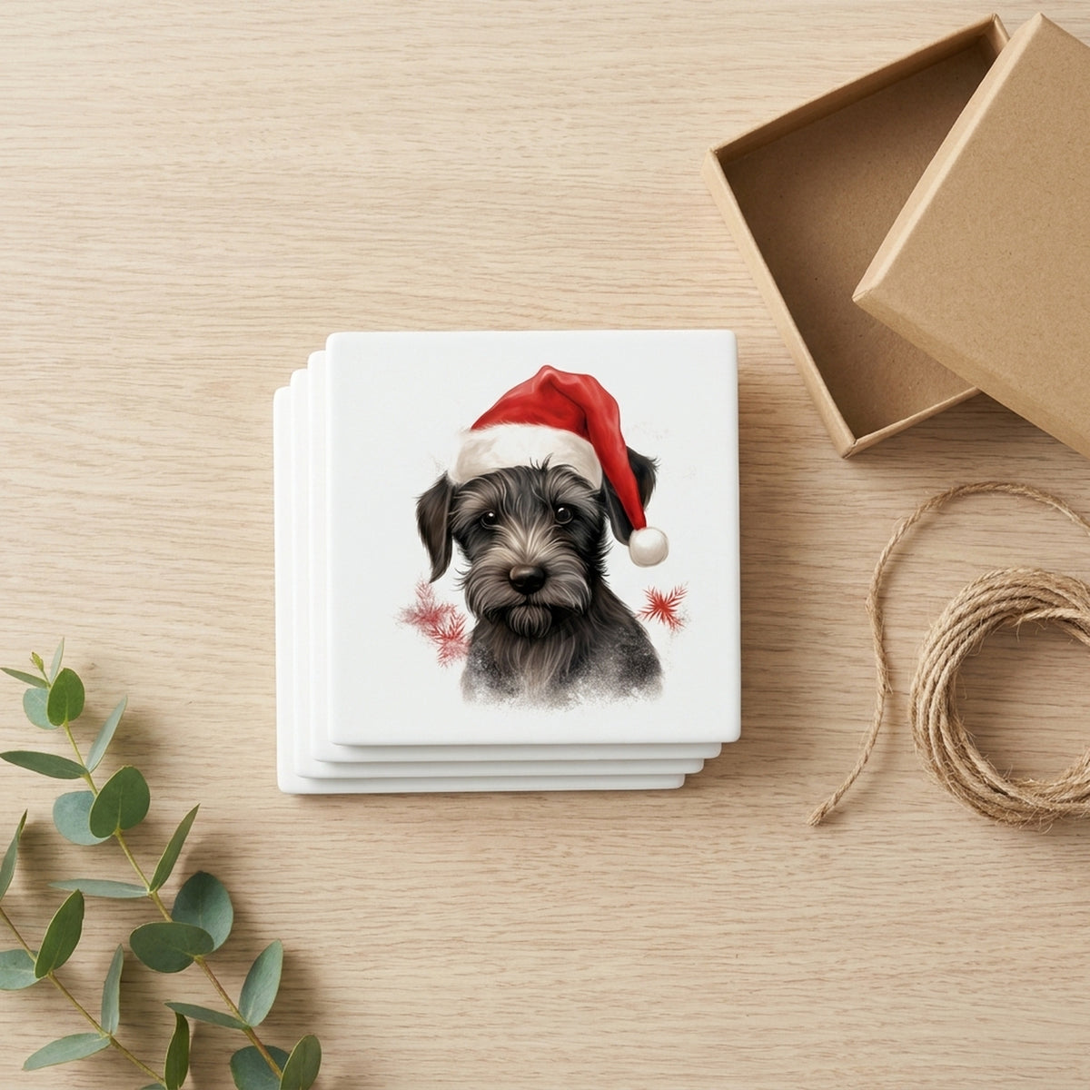 Cesky Terrier Puppy Drawing ceramic coasters set of 4, gift set