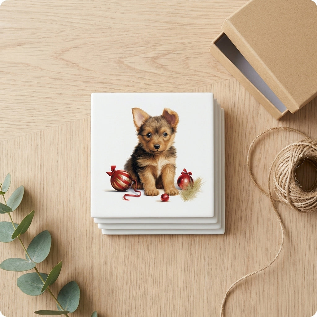 Australian Terrier Puppy Drawing ceramic coasters set of 4, gift set