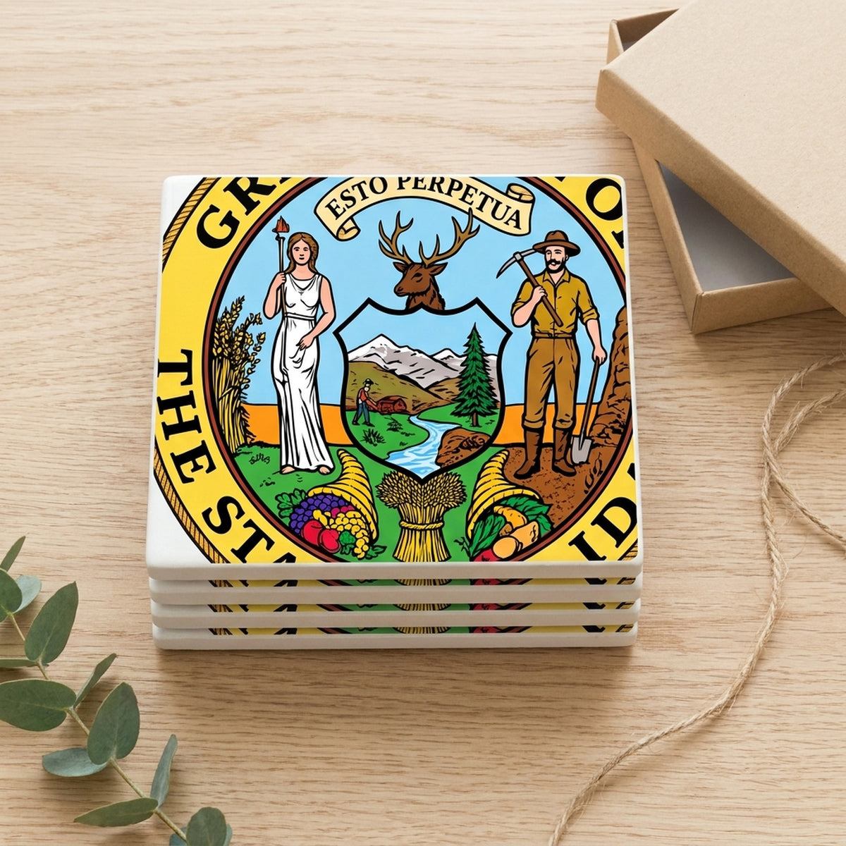 Idaho State Flag ceramic coasters set of 4, gift set