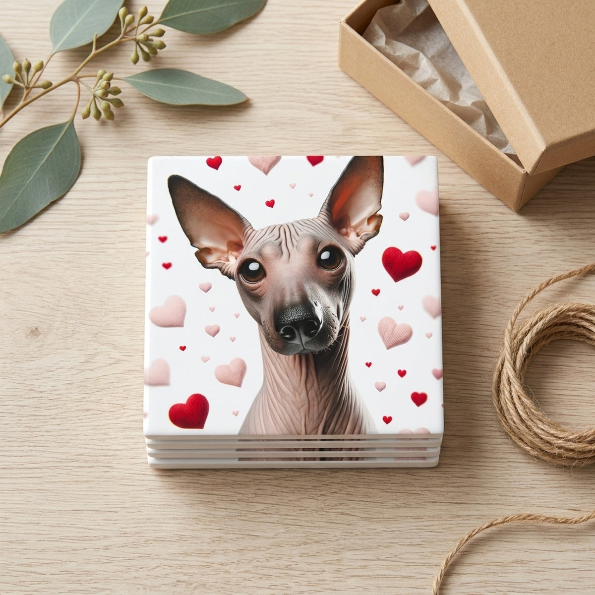 Xoloitzcuintli ceramic coasters set of 4, gift set