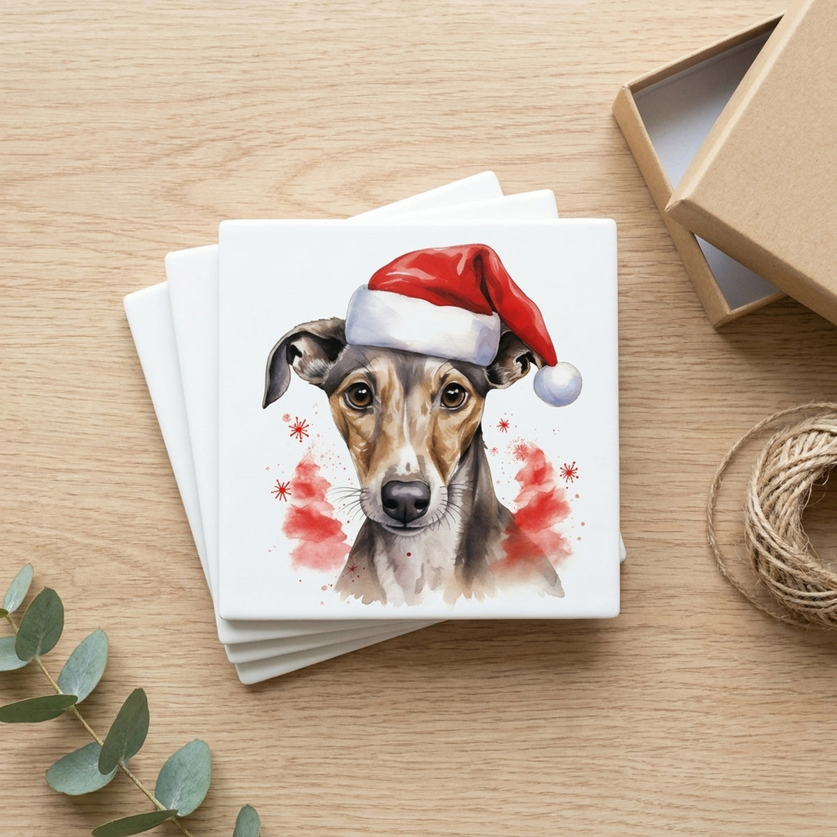 Greyhound Puppy Drawing ceramic coasters set of 4, gift set