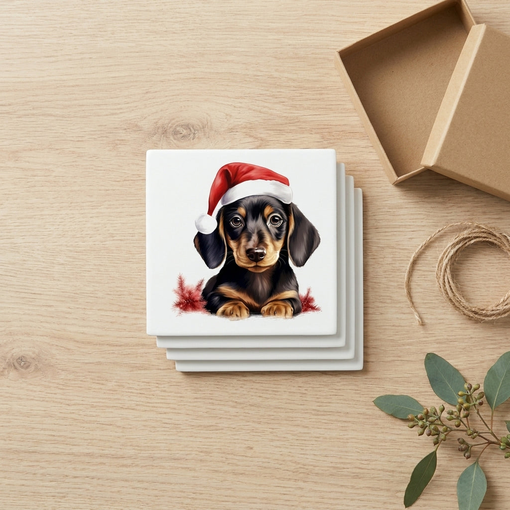 Dachshund Puppy Drawing ceramic coasters set of 4, gift set