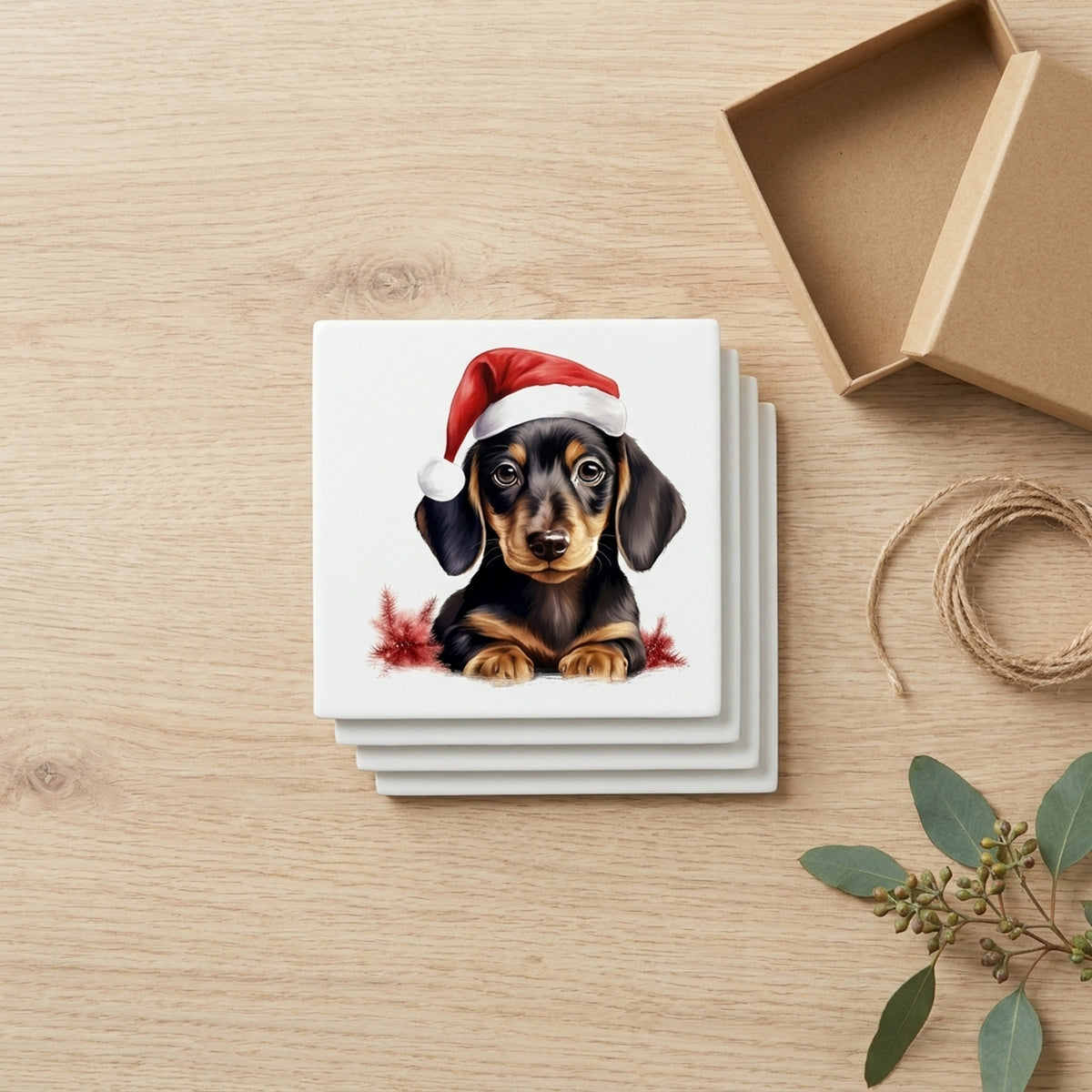 Dachshund Puppy Drawing ceramic coasters set of 4, gift set