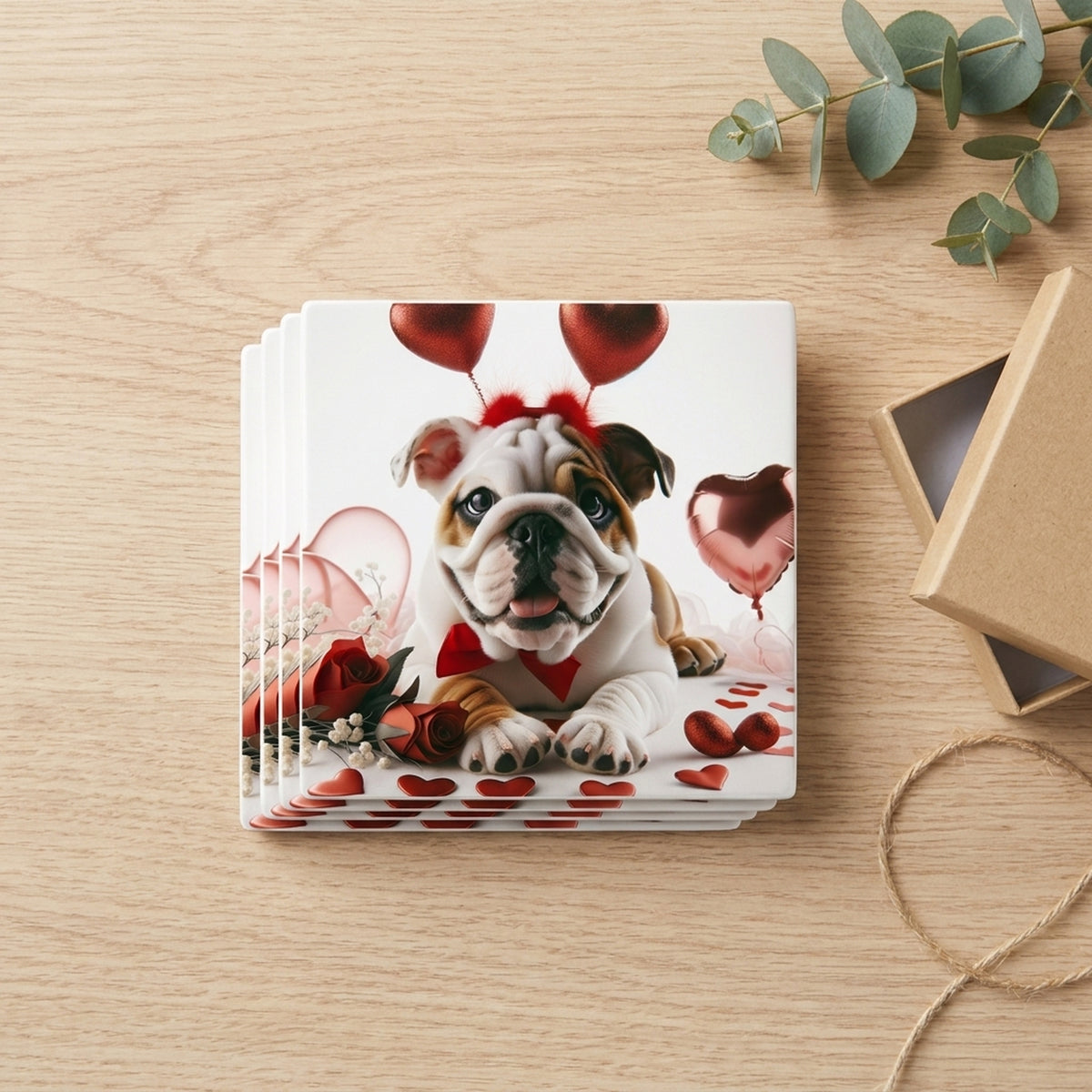 Bulldog ceramic coasters set of 4, gift set